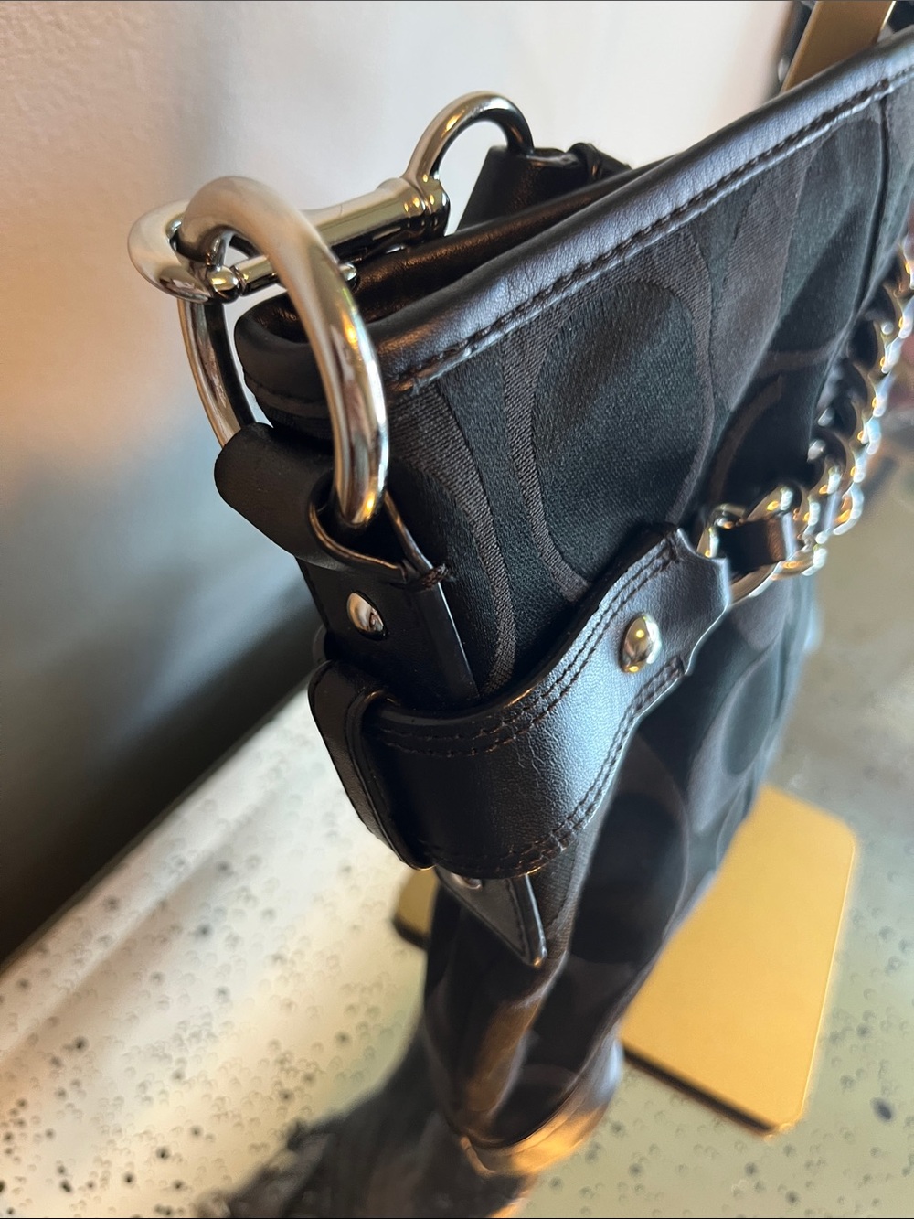 EUC Coach Black Signature Chain Shoulder Crossbody Bag - Picture 4 of 11